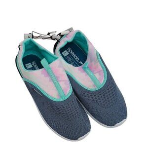 Speedo Water Shoes Gray Pink Slip On Mesh Aqua Skimmer Womens Size L 9/10